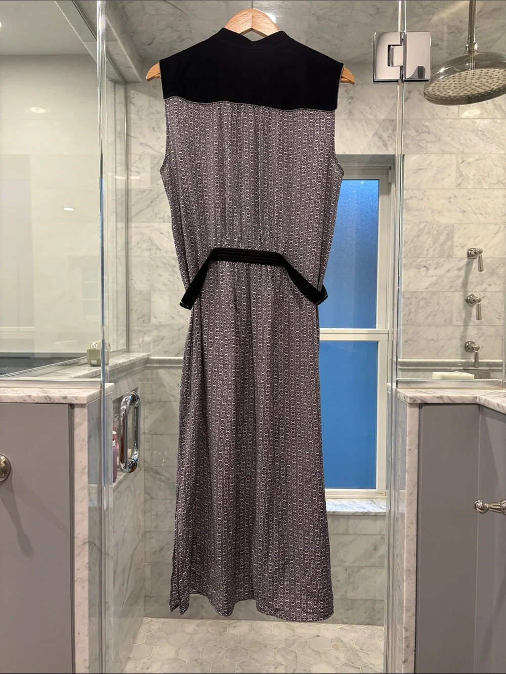 Tory Burch Sleeveless Midi Dress with Navy Trim and Gold Buttons - Size 12